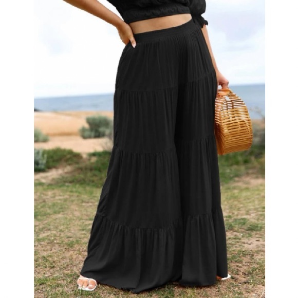 Boho plus size ruffle hem wide leg pants - Picture 3 of 7